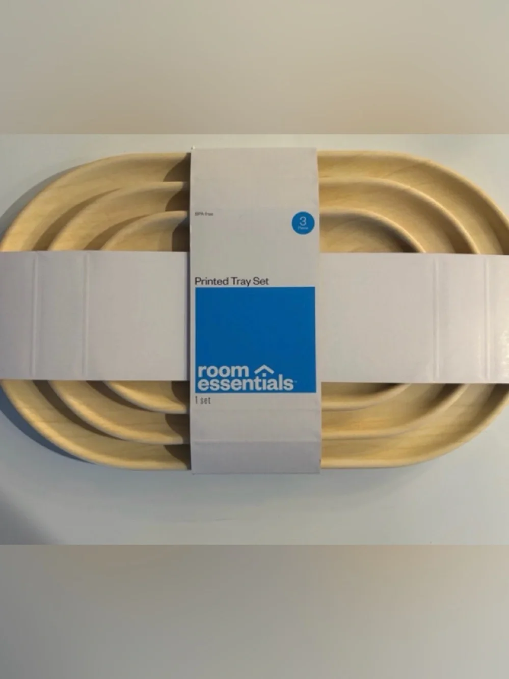 Target Room Essentials 3 Piece Decorative Tray Set Natural Wood New